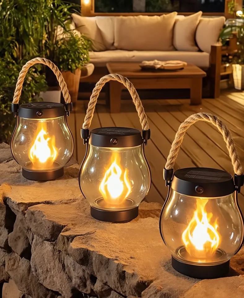 Lanterns beside a patio